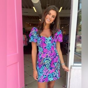 LILLY PULITZER Morena Short-Sleeve Romper Aegean Navy Calypso Coast Sz 12, NWT